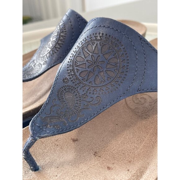 Dansko Priya Thong Sandals Size 37 Navy Blue Embossed Madala Cork Sole Comfort - Picture 7 of 10